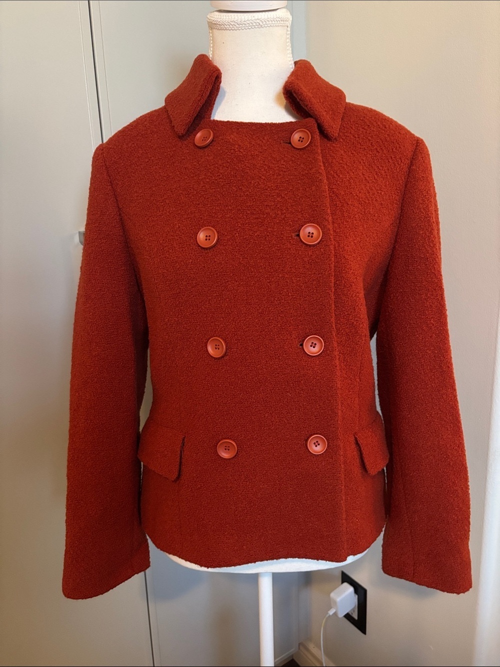 Kate Hill Double-Breasted Rust Colour Wool Peacoat